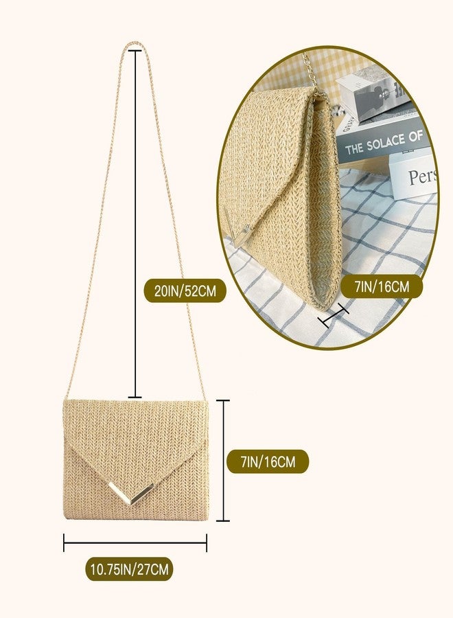 Eiyye Straw Clutch for Women Envelope Woven Rattan Evening Bag with Detachable Chain Boho Crossbody Shoulder Purse for Wedding Vacation Party - Image 2